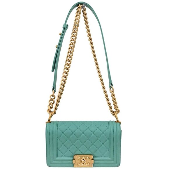 Boy Chanel Emerald Green Lambskin Small Chain Shoulder Bag - Picture 1 of 10